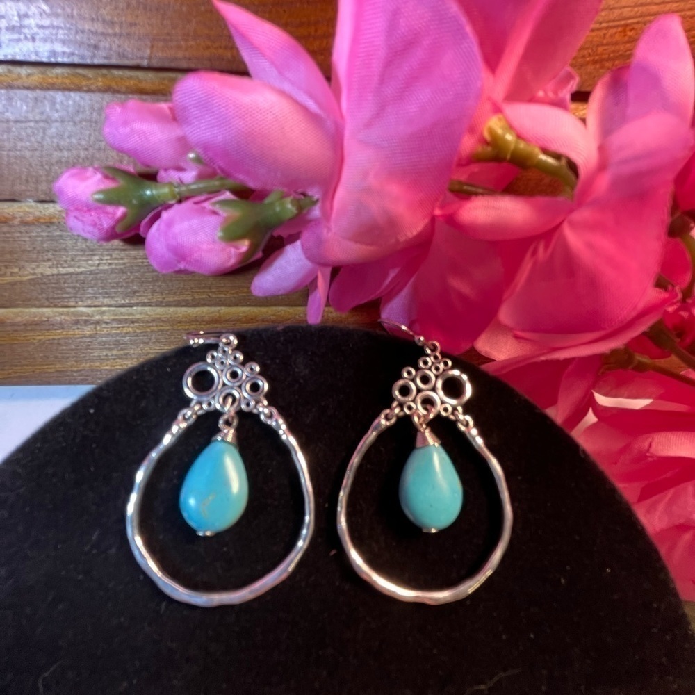Ethnic Style Boho Geometric Turquoise Women’s Drop Pierced Earrings - Picture 1 of 3